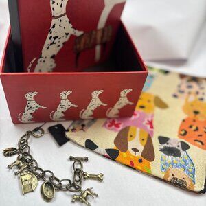 Dog-Themed Gift Set With Charm Bracelet Canvas Zipper Pouch & Decorative Box